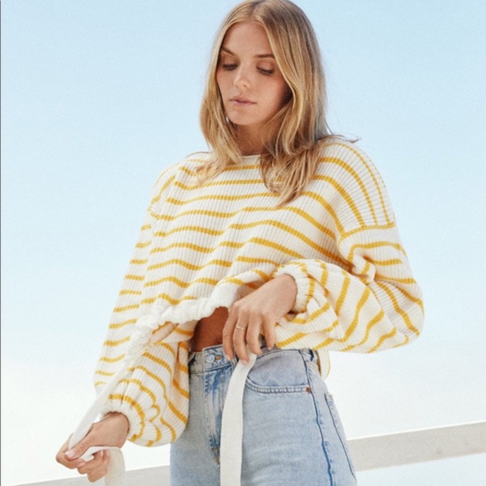 SAYLOR Rocco White and Yellow Crop Sweater